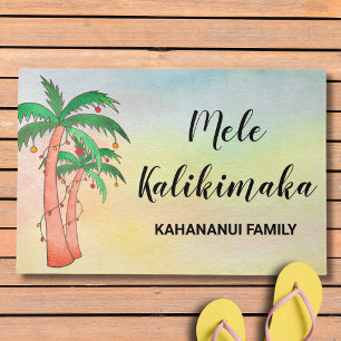 Mele Kalikimaka Palm Trees Custom Doormat