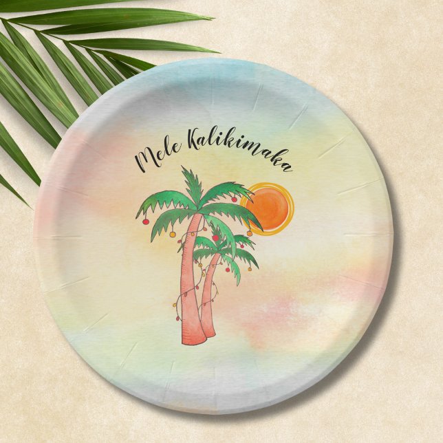 Mele Kalikimaka Palm Trees Paper Plates (Creator Uploaded)