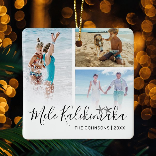 Mele Kalikimaka Photo Collage Ceramic Ornament (Creator Uploaded)