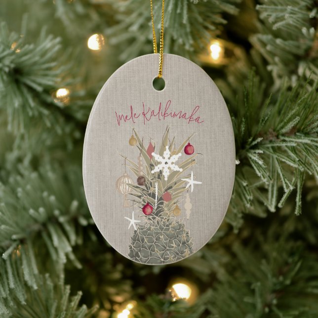 Mele Kalikimaka Pine, Personalized Christmas Ceramic Ornament (Tree)