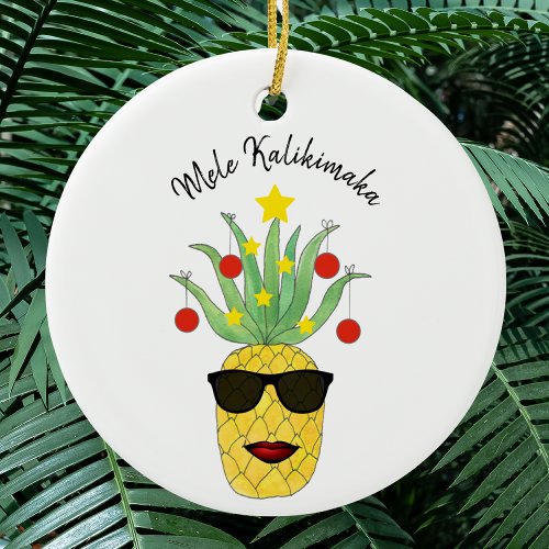Mele Kalikimaka Pineapple Ceramic Ornament