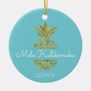 Mele Kalikimaka Pineapple Christmas Holiday Ceramic Ornament