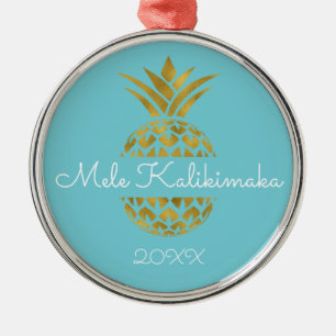 Mele Kalikimaka Pineapple Christmas Holiday Metal Ornament