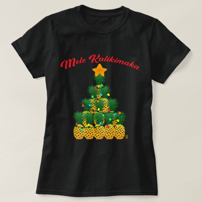 Mele Kalikimaka Pineapple Christmas Tree T-Shirt (Design Front)