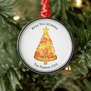 Mele Kalikimaka Pineapple Hawaiian Pizza Slice Metal Ornament