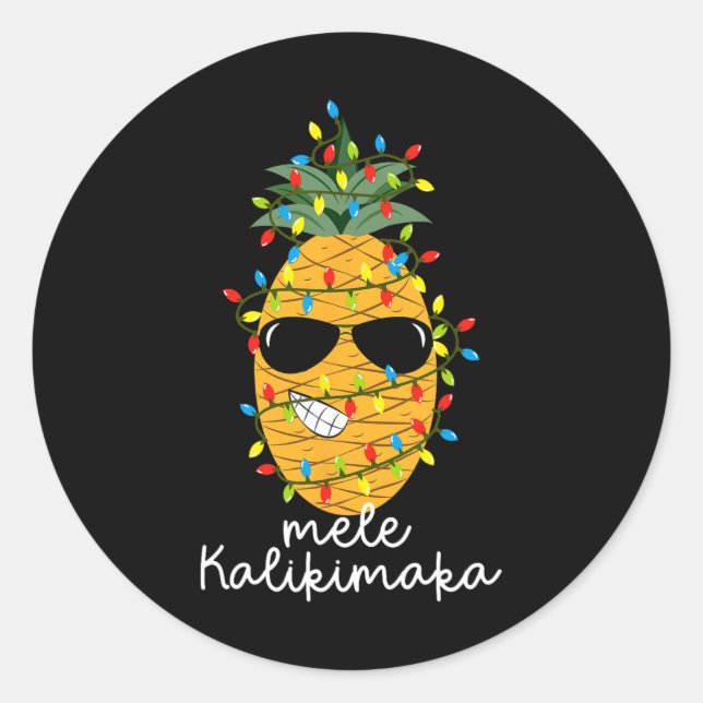 Mele Kalikimaka Pineapple Tree Hawaiian Christmas  Classic Round Sticker (Front)