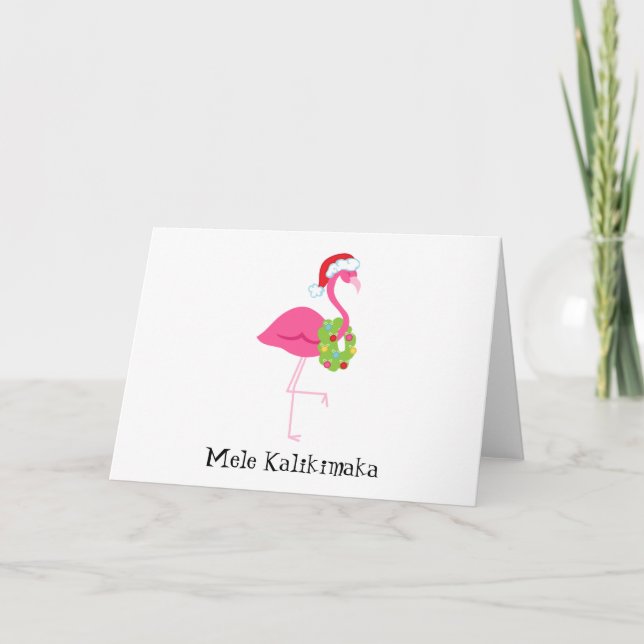 Mele Kalikimaka Pink Flamingo Christmas Card (Front)