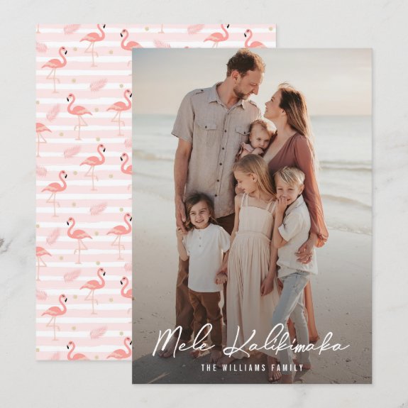 Mele Kalikimaka Pink Flamingo Photo Christmas Card