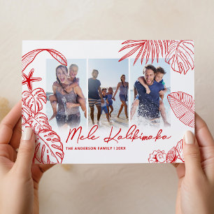 Mele Kalikimaka Red 3 Photo Christmas Holiday Card