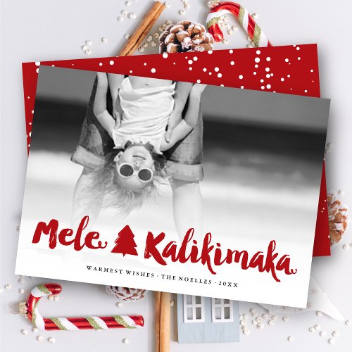 Mele Kalikimaka Red Brush Script Christmas Photo Holiday Card