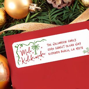 Mele Kalikimaka Red Green Doodle Christmas Address Label