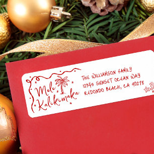 Mele Kalikimaka Red Hand Drawn Christmas Address Label