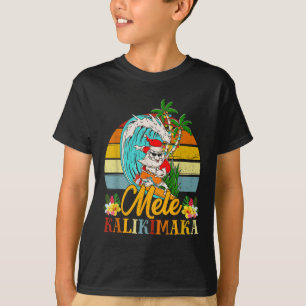 Mele-kalikimaka Retro Christmas Santa Shaka Hawaii T-Shirt