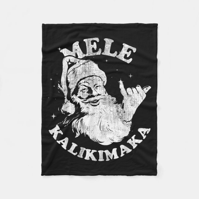 Mele Kalikimaka Retro Hawaii Santa Aloha Christmas Fleece Blanket (Front)