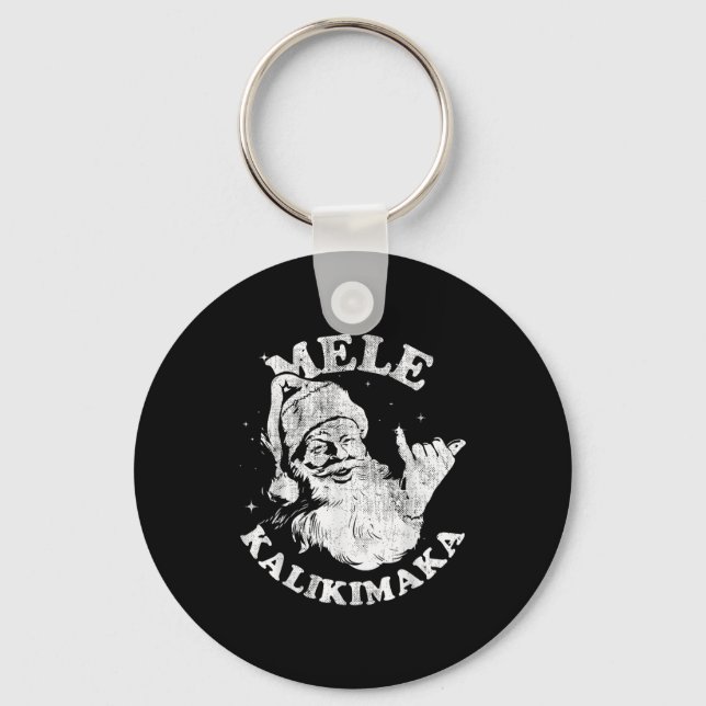 Mele Kalikimaka Retro Hawaii Santa Aloha Christmas Keychain (Front)
