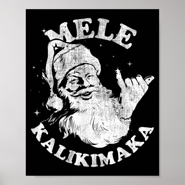 Mele Kalikimaka Retro Hawaii Santa Aloha Christmas Poster (Front)
