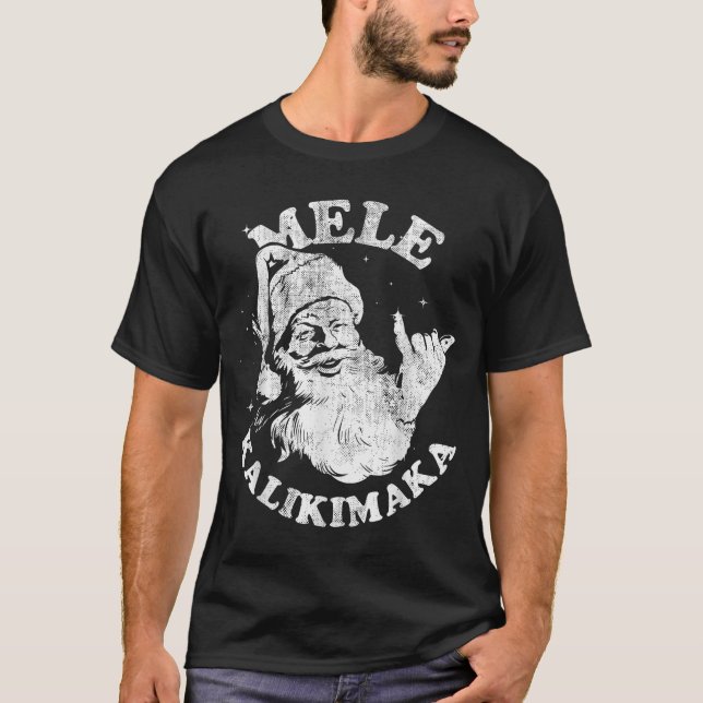 Mele Kalikimaka Retro Hawaii Santa Aloha Christmas T-Shirt (Front)