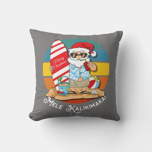 Mele Kalikimaka Retro Hawaiian Christmas In July  Throw Pillow (Front)