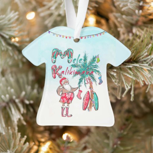 Mele Kalikimaka Santa Aloha Shirt Ornament