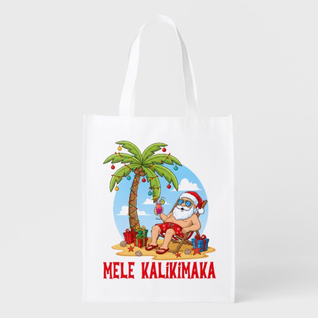 Mele Kalikimaka Santa Christmas Grocery Bag (Front)