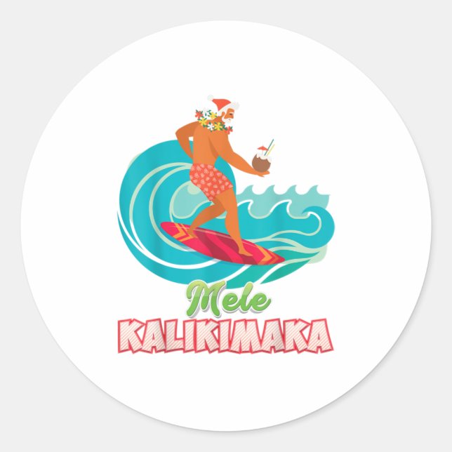 Mele Kalikimaka Santa Christmas In July Classic Round Sticker (Front)