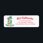 Mele Kalikimaka Santa Christmas Return Address Label<br><div class="desc">Beach and surfing theme Christmas return address labels feature Santa sipping from a pineapple,  with a surfboard and palm trees on a tropical island,  and the Hawaiian "Mele Kalikimaka" (Merry Christmas) holiday greeting. Personalize with your return address info. Original artwork KL Stock.</div>