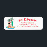 Mele Kalikimaka Santa Christmas Return Address Label<br><div class="desc">Beach and surfing theme Christmas return address labels feature Santa sipping from a pineapple,  with a surfboard and palm trees on a tropical island,  and the Hawaiian "Mele Kalikimaka" (Merry Christmas) holiday greeting. Personalize with your return address info. Original artwork KL Stock.</div>