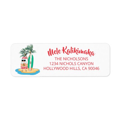 Mele Kalikimaka Santa Christmas Return Address Label