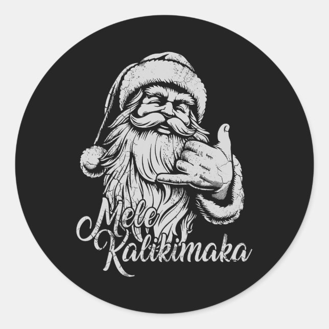 Mele Kalikimaka Santa Claus Hawaiian Christmas Haw Classic Round Sticker (Front)