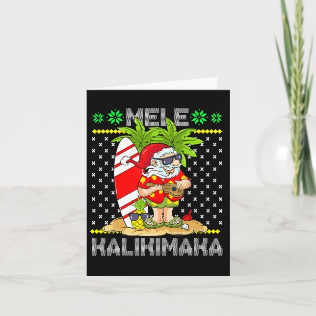 Mele Kalikimaka Santa Claus Surfer Guitar Hawaiian Card (Front)