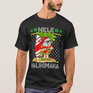 Mele Kalikimaka Santa Claus Surfer Guitar Hawaiian T-Shirt