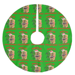 Mele Kalikimaka Santa Claus Tiki Brushed Polyester Tree Skirt