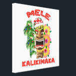 Mele Kalikimaka Santa Claus Tiki Canvas Print<br><div class="desc">Aloha! Are you celebrating Christmas in Hawaii? Add some Hawaiian style to your Christmas celebrations with this Hawaiian Tiki with a Santa Hat on, Christmas decorated palm trees, and some red hibiscus flowers for a tropical Christmas theme. This is the perfect Christmas gift for anyone who is taking a Xmas...</div>
