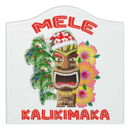 Mele Kalikimaka Santa Claus Tiki Door Sign