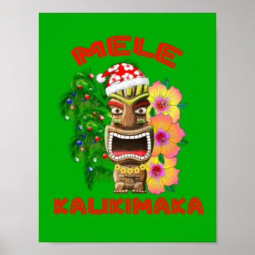 Mele Kalikimaka Santa Claus Tiki Poster