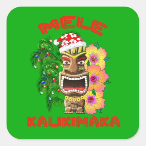 Mele Kalikimaka Santa Claus Tiki Square Sticker