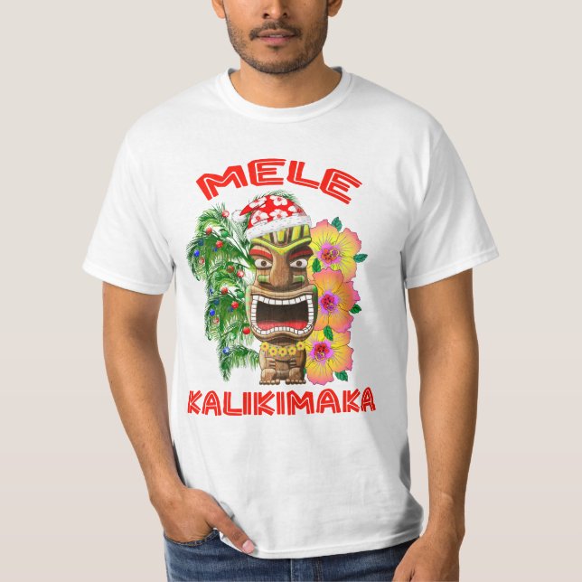 Mele Kalikimaka Santa Claus Tiki T-Shirt (Front)