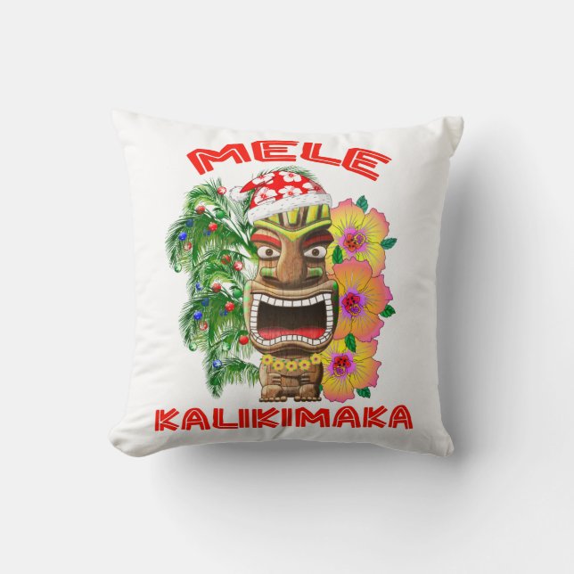 Mele Kalikimaka Santa Claus Tiki Throw Pillow (Front)