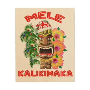 Mele Kalikimaka Santa Claus Tiki Wood Wall Art