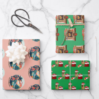Mele Kalikimaka, Santa Dog and Christmas Fireplace Wrapping Paper Sheets