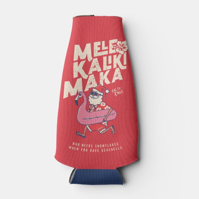 Mele Kalikimaka Santa Flamingo Christmas Getaway B Bottle Cooler (Front)