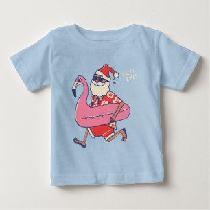 Mele Kalikimaka Santa Flamingo Christmas Getaway Baby T-Shirt