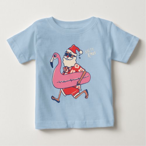Mele Kalikimaka Santa Flamingo Christmas Getaway Baby T_Shirt