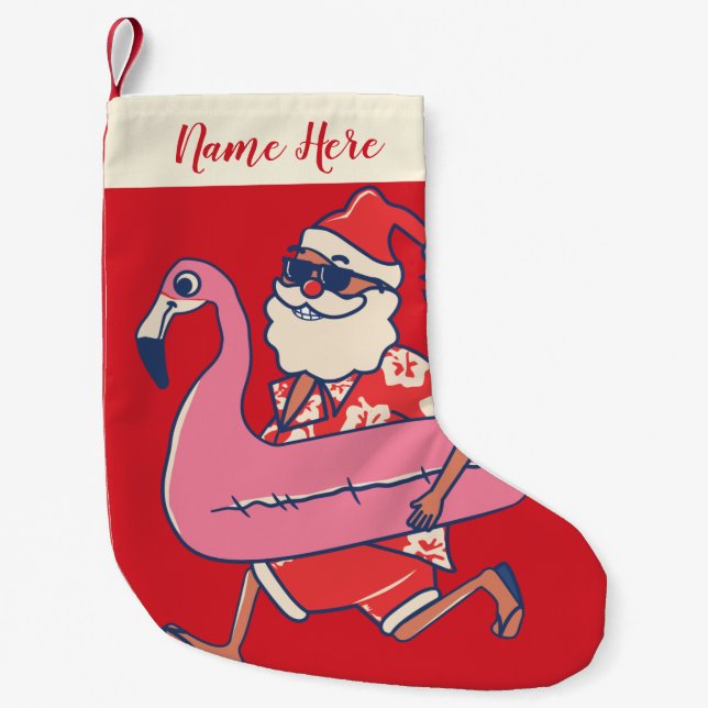 Mele Kalikimaka Santa Flamingo Christmas Getaway Small Christmas Stocking (Front)