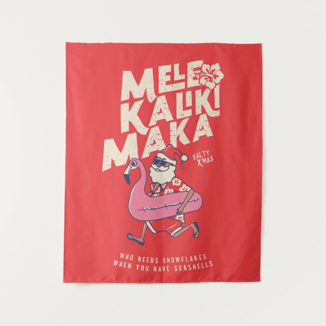 Mele Kalikimaka Santa Flamingo Christmas Getaway T Tapestry (Front)