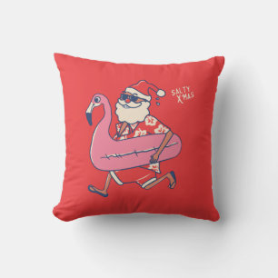Mele Kalikimaka Santa Flamingo Christmas Getaway Throw Pillow