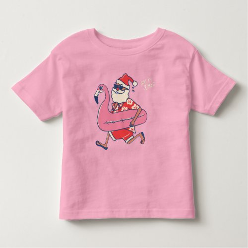 Mele Kalikimaka Santa Flamingo Christmas Getaway Toddler T_shirt