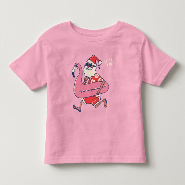 Mele Kalikimaka Santa Flamingo Christmas Getaway Toddler T-shirt (Front)