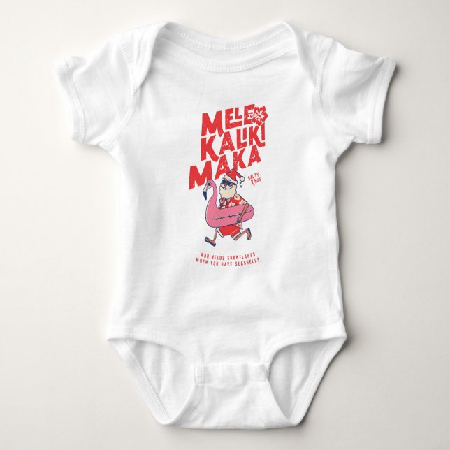 Mele Kalikimaka Santa Flamingo Christmas Getaways  Baby Bodysuit (Front)