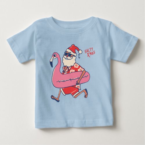 Mele Kalikimaka Santa Flamingo Christmas Getaways Baby T_Shirt